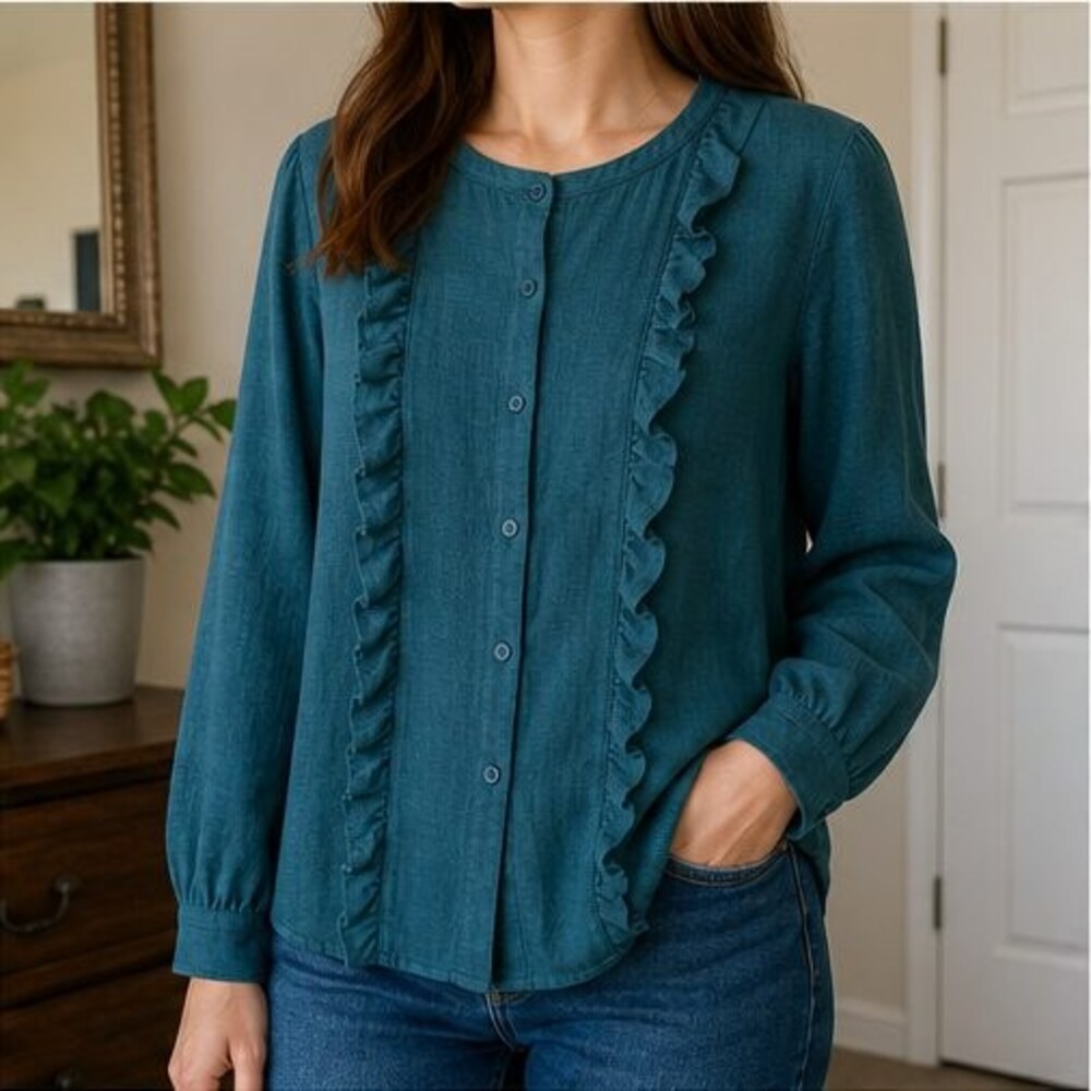 Teal Ruffle Blouse - Picture 2 of 6